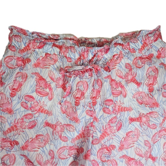 Talbots Shorts Womens Medium Red Lobster Print Ruffle Waist Casual Beach Summer - Picture 3 of 7